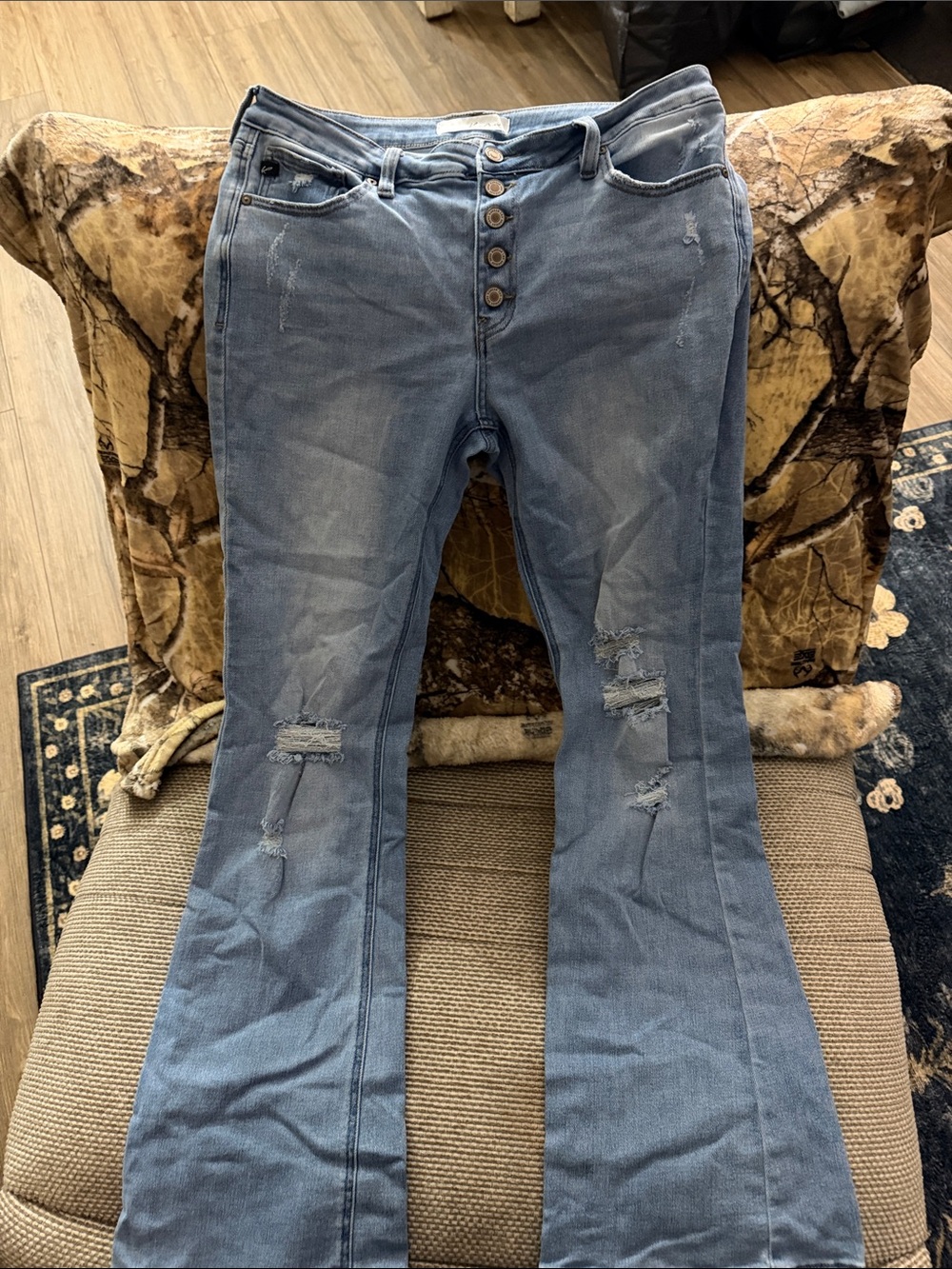 KanCan Light Blue Distressed Flare Jeans with Button Fly